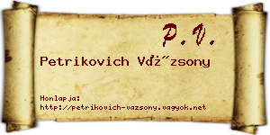 Petrikovich Vázsony névjegykártya